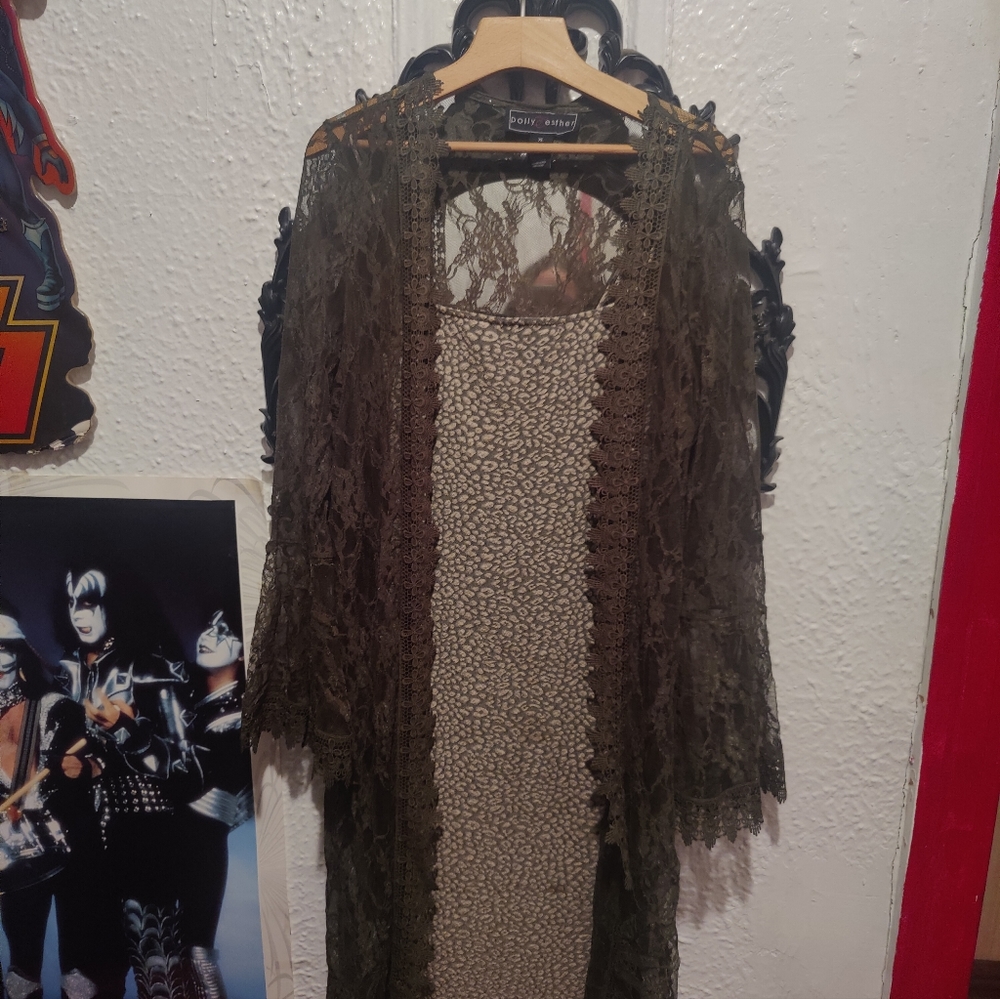 Urban Outfitter maxi bodycon dress with free lace kimono